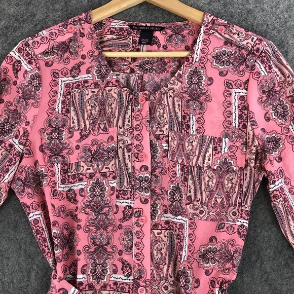Victoria's Secret Nightgown Medium Pink Paisley Floral Button Up Belted Womens - Picture 5 of 14